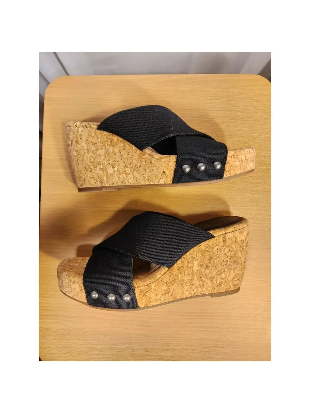 Lucky Brand Studded Criss-cross Cork Platform Wedge Slip On Sandals - 10 M BLACK